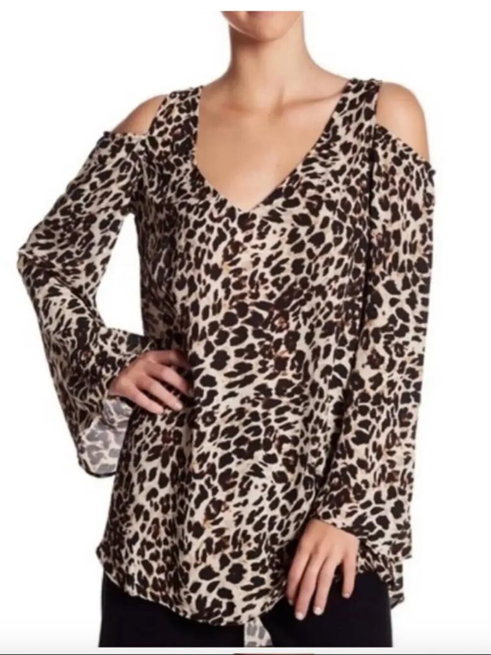 Show Me Your Mumu Cold Shoulder Cheetah Leopard Long Sleeve Tunic - Small